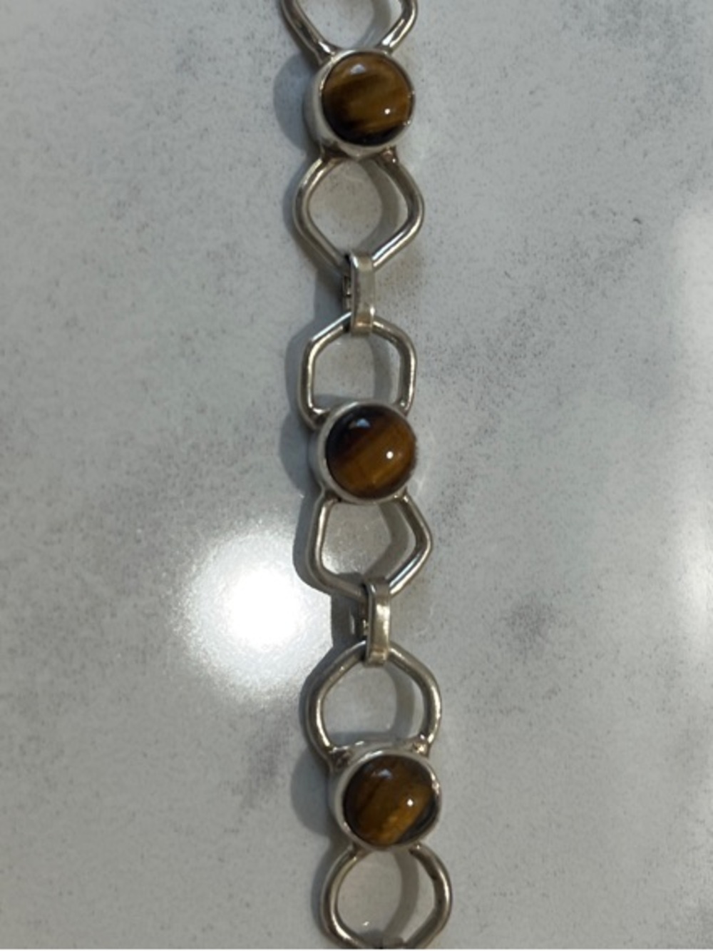 Sterling Silver Tiger's Eye Link Bracelet - 7.5 inches